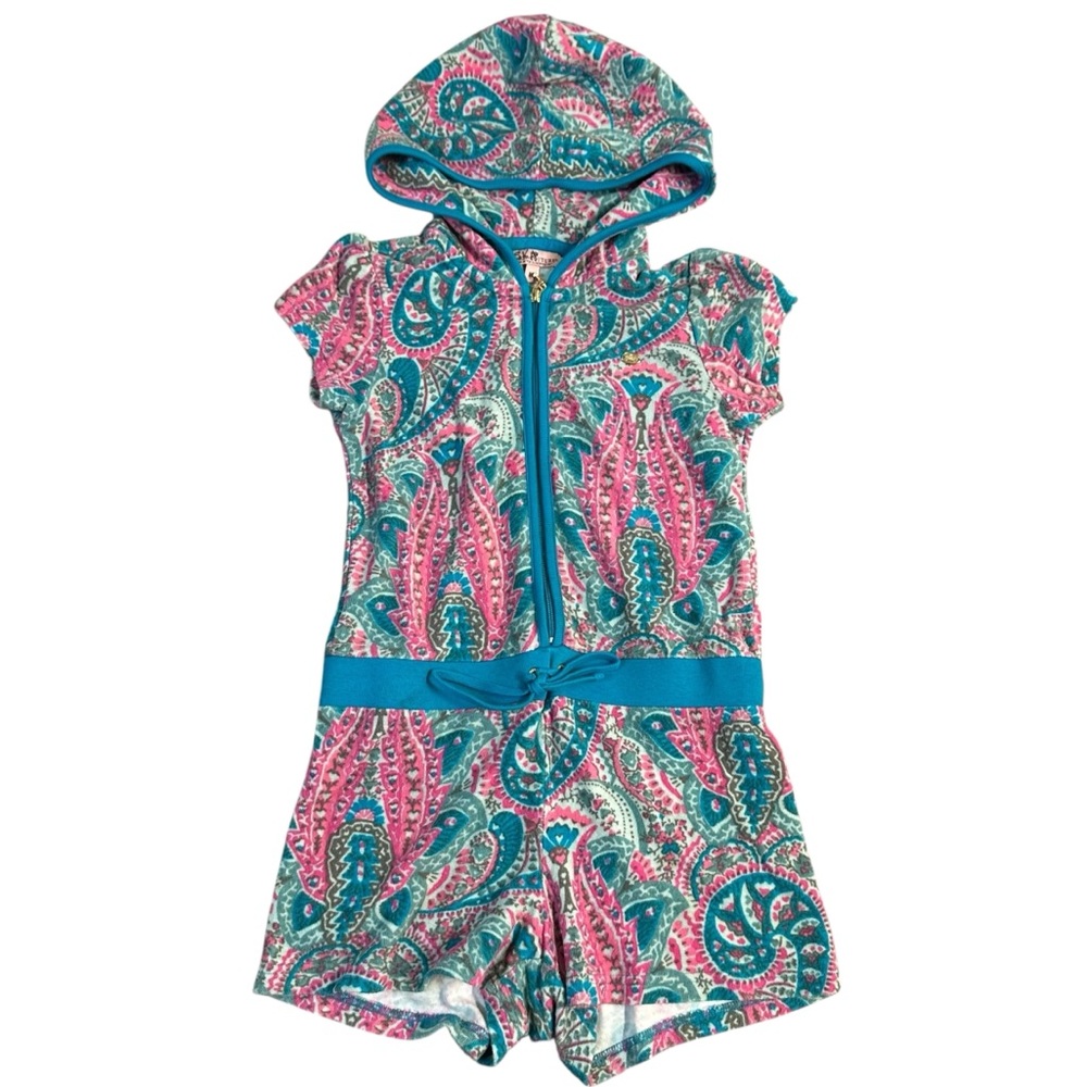 Juicy Couture Girls Terry Cloth Romper Jumpsuit Size 10 Pink Blue Paisley 2010